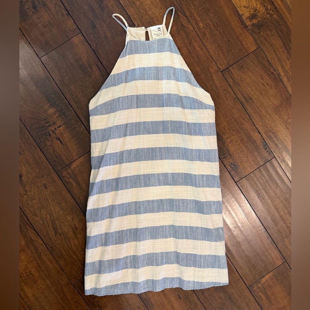 Striped Halter Dress in Blue and Cream